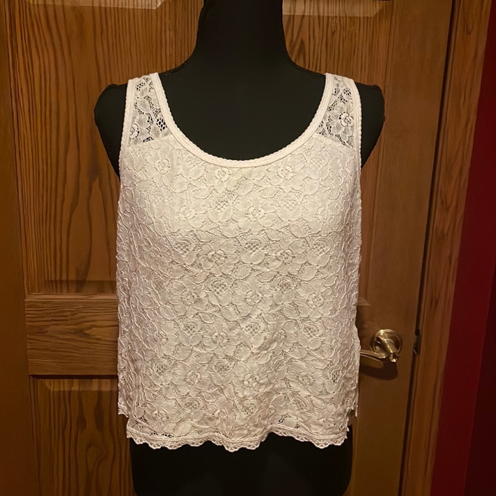 Abercrombie & Fitch White Lace Lined Tank Crop Top, Size Medium
